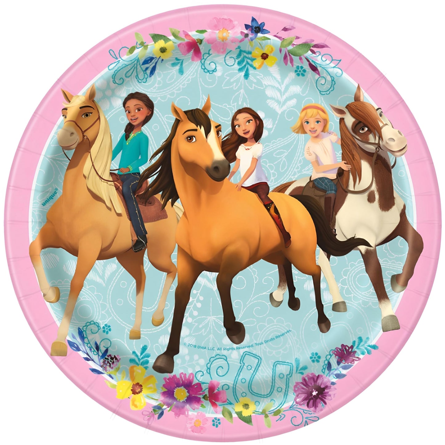 Unique Round Dessert Paper Plates - 7, Spirit Riding Free, 8 Pcs