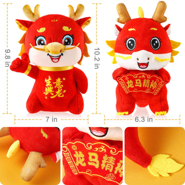 2 Pcs Chinese Dragon Plush 2025 Year Of The Dragon Stuffed Animal Plush Chinese New Year Plush Decoration Mascot Doll Plushies F