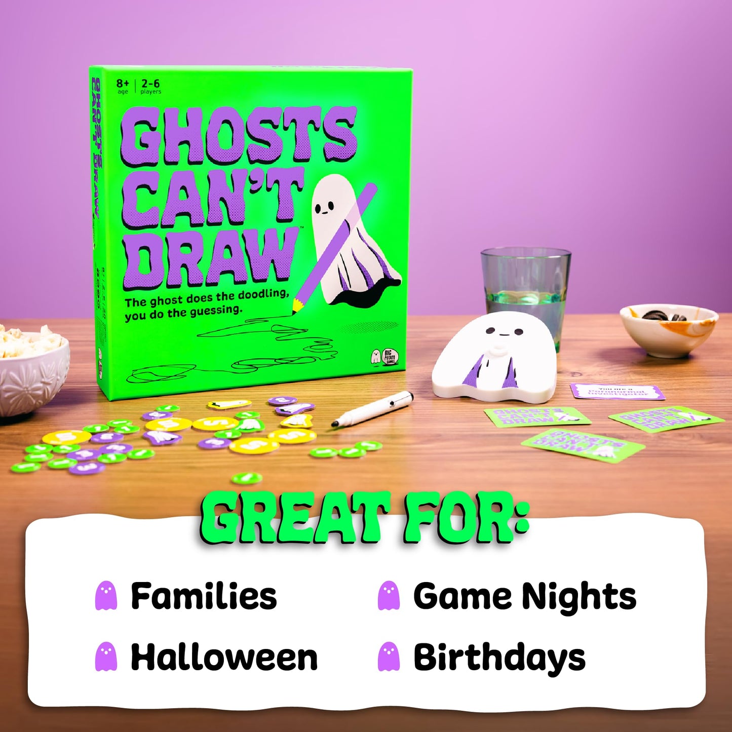 Big Potato Board Game - Ghosts Can't Draw, Fun Halloween Game for Kids & Adults, Model GCDO1US