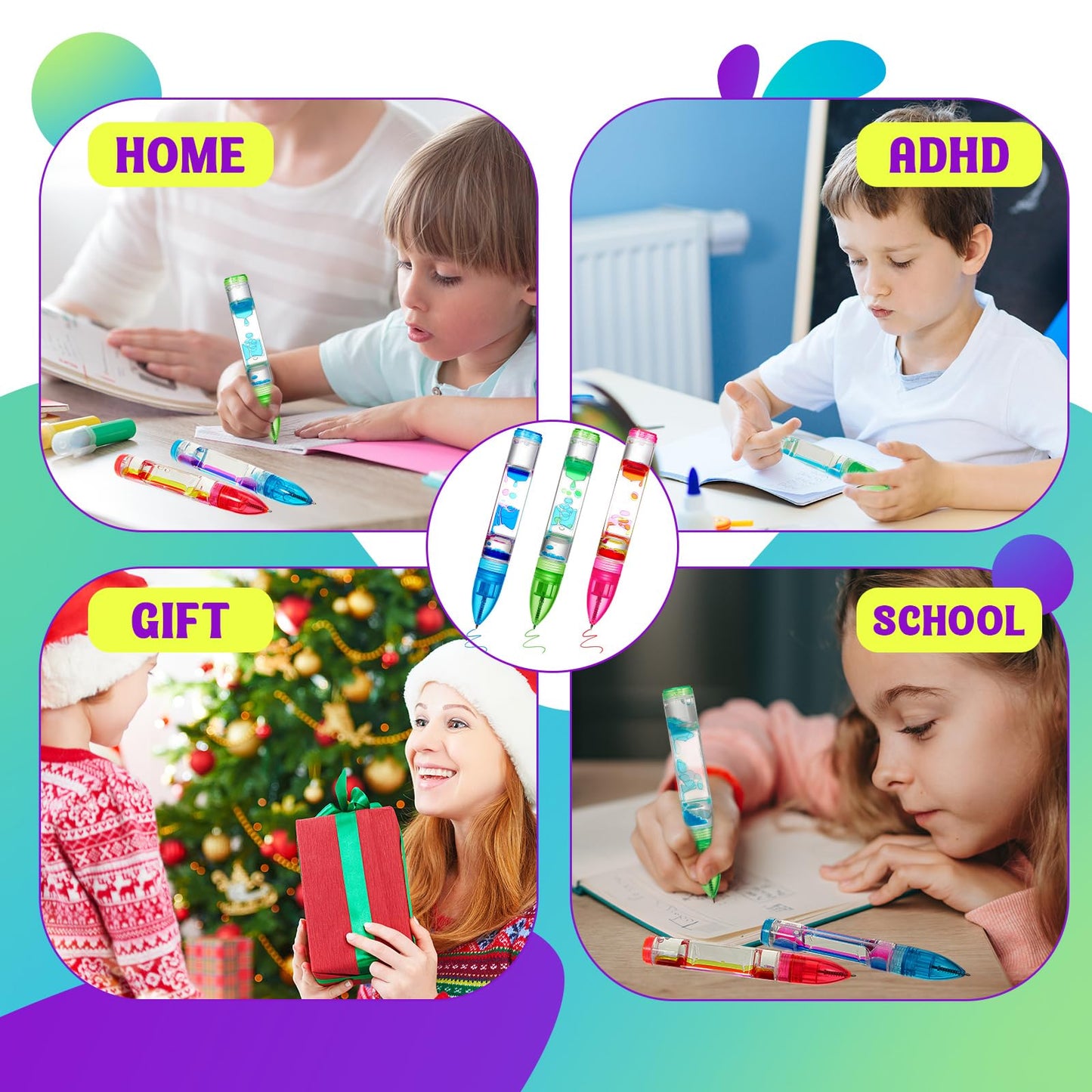 Equsion 3 Pcs Liquid Motion Bubbler Pens Cool Pens Fidget Pen Fun Liquid Timer Pen Fidget Toys Office Desk Toys Novelty Gifts Fo