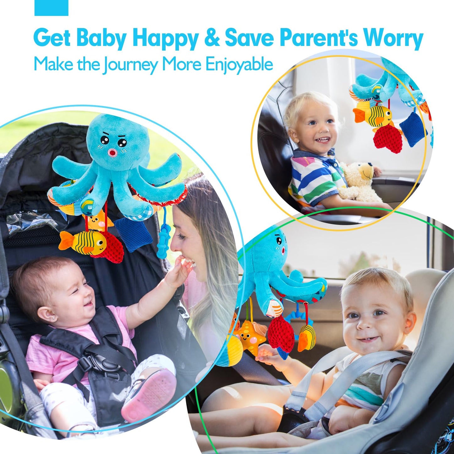 Hahaland Baby Toys 0-6 Months - Octopus Toy With Pulling Cords, Squeaky, Crinkle, Rattle, Mirror - Montessori Toys Developmental Newborn Sensory Toy 2 3 4 Month Babies Gifts Easter Basket Stuffers