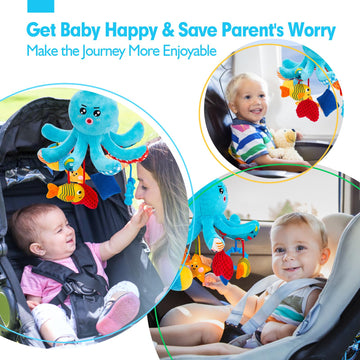 Hahaland Baby Toys 0-6 Months - Octopus Toy With Pulling Cords, Squeaky, Crinkle, Rattle, Mirror - Montessori Toys Developmental Newborn Sensory Toy 2 3 4 Month Babies Gifts Easter Basket Stuffers