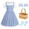 ADDACOS Girls Blue Plaid Costume Halloween Dress up Outfits with Accessories (Blue, 140 (8-9T))