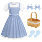 Addacos Girls Blue Plaid Costume Halloween Dress Up Outfits With Accessories (Blue, 120 (4-5T))