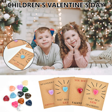 Valentines Day Gifts for Kids, 36 Pack Valentines Cards with Heart-Shape Crystal Stones kawaii, Preppy Valentine Exchange Card F