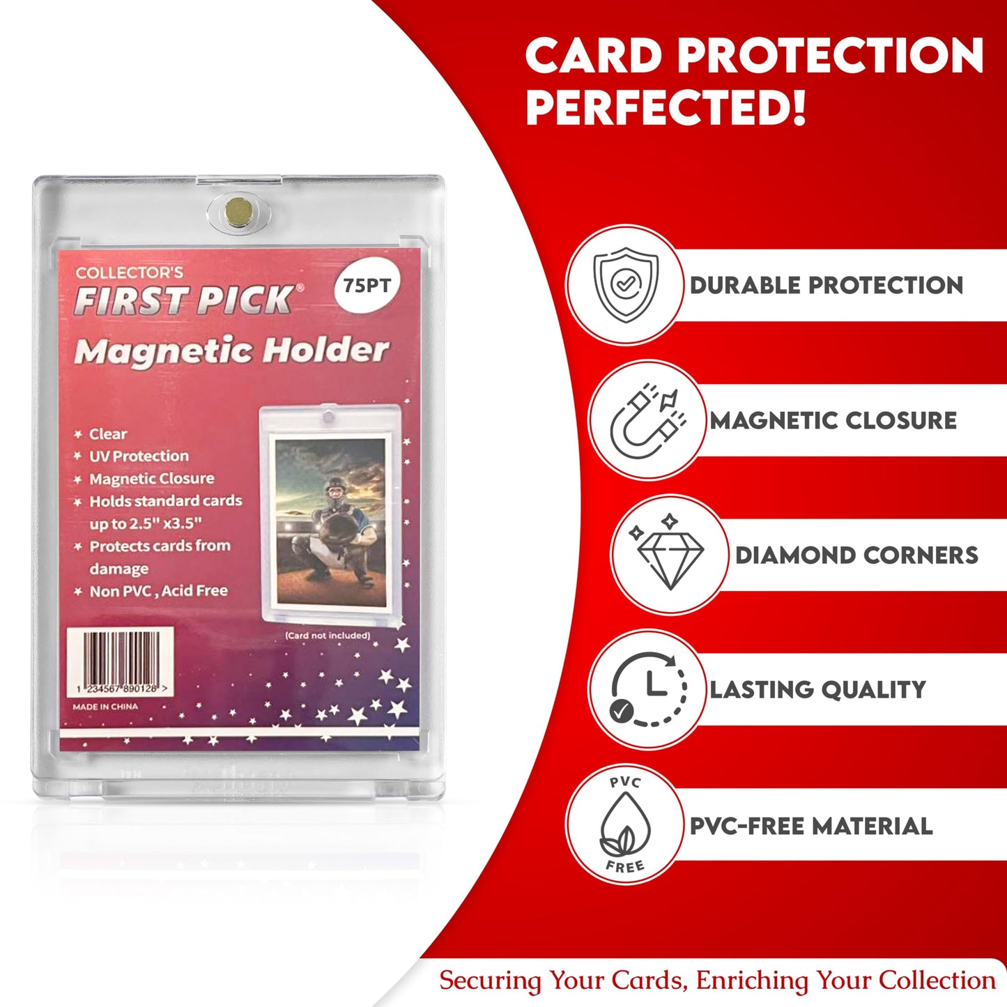 (1 Pack) 75PT enhanced One Touch Magnetic Card Holder UV Protection - Ultra Clear - PVC Free - Trading Card Holder Card Protector Magnetic Card Case for Trading Cards Sports Cards Case
