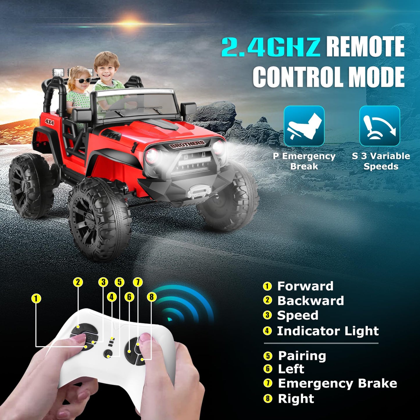 Hikole 24V Ride On Toys For Big Kids, 2 Seater Ride On Car With Remote Control, 2 * 200W Powerful Engine, Led Lights, 3 Speeds, Spring Suspension, Bluetooth, Electric Car For Girls And Boys(Red)