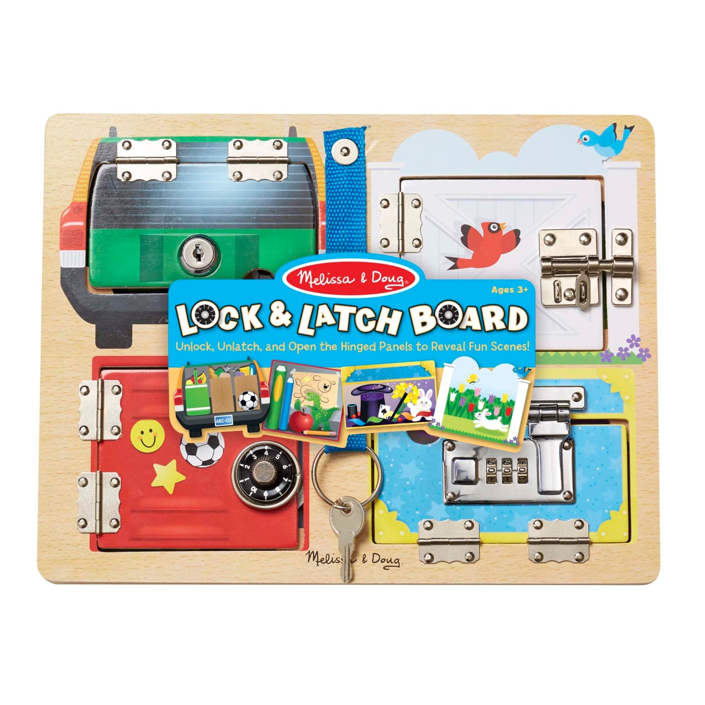 Melissa & Doug Locks and Latches Board Toy - Wooden Educational Toy, Multi-color, 12.3x9.45x1.4 inches, Model 9540