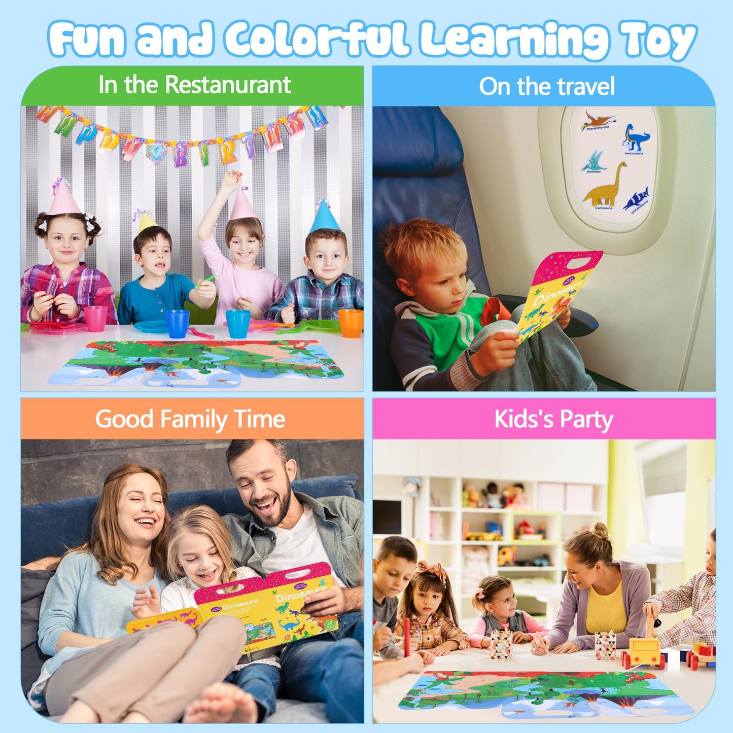 Visfun Reusable Sticker Books For Kids, Jelly Quiet Book Fun Travel Stickers Waterproof Toddler Sticker Activity Busy Book For T