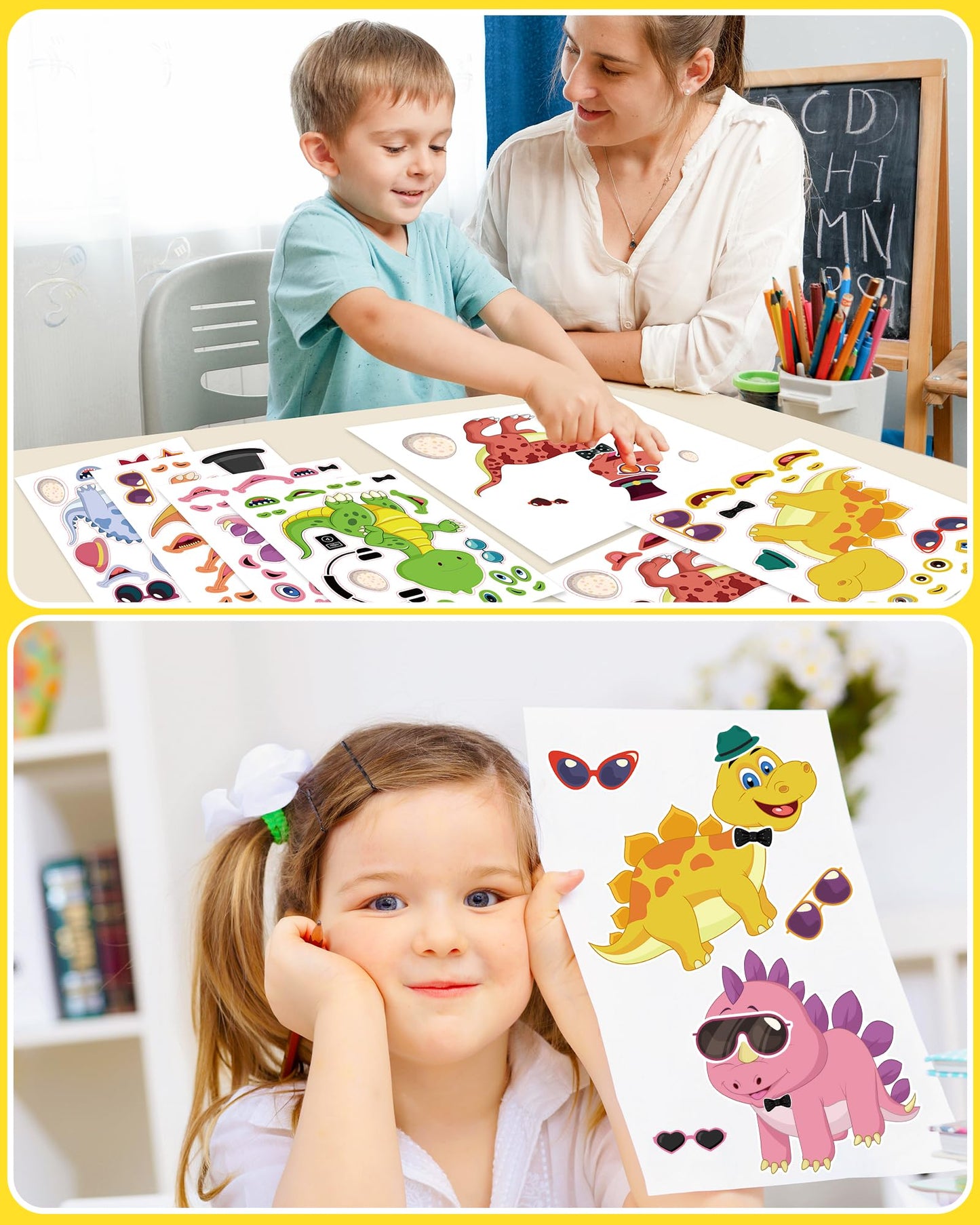 24 Pcs Make Your Own Dinosaur Sticker Sheets, Dinosaur Party Favors Face Stickers For Kids Boys Toddlers Crafts Activities Gift