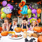 Halloween Balloon Arch Kit, 100 Pcs Purple Green Orange Halloween Balloons, Spider Pumpkin Witch Balloon Foil, Eye Black Orange