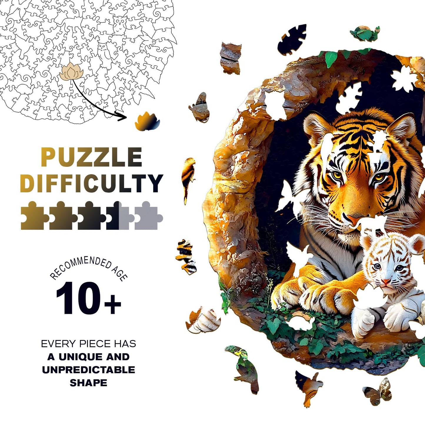 Wooden Puzzles for mature-themeds  Unique Animal Shaped mature-themeds Puzzle  Tiger Family Wooden Jigsaw Puzzles mature-themed  Challenging Creative Gifts Family Games 11.4 * 11.4in 200pcs