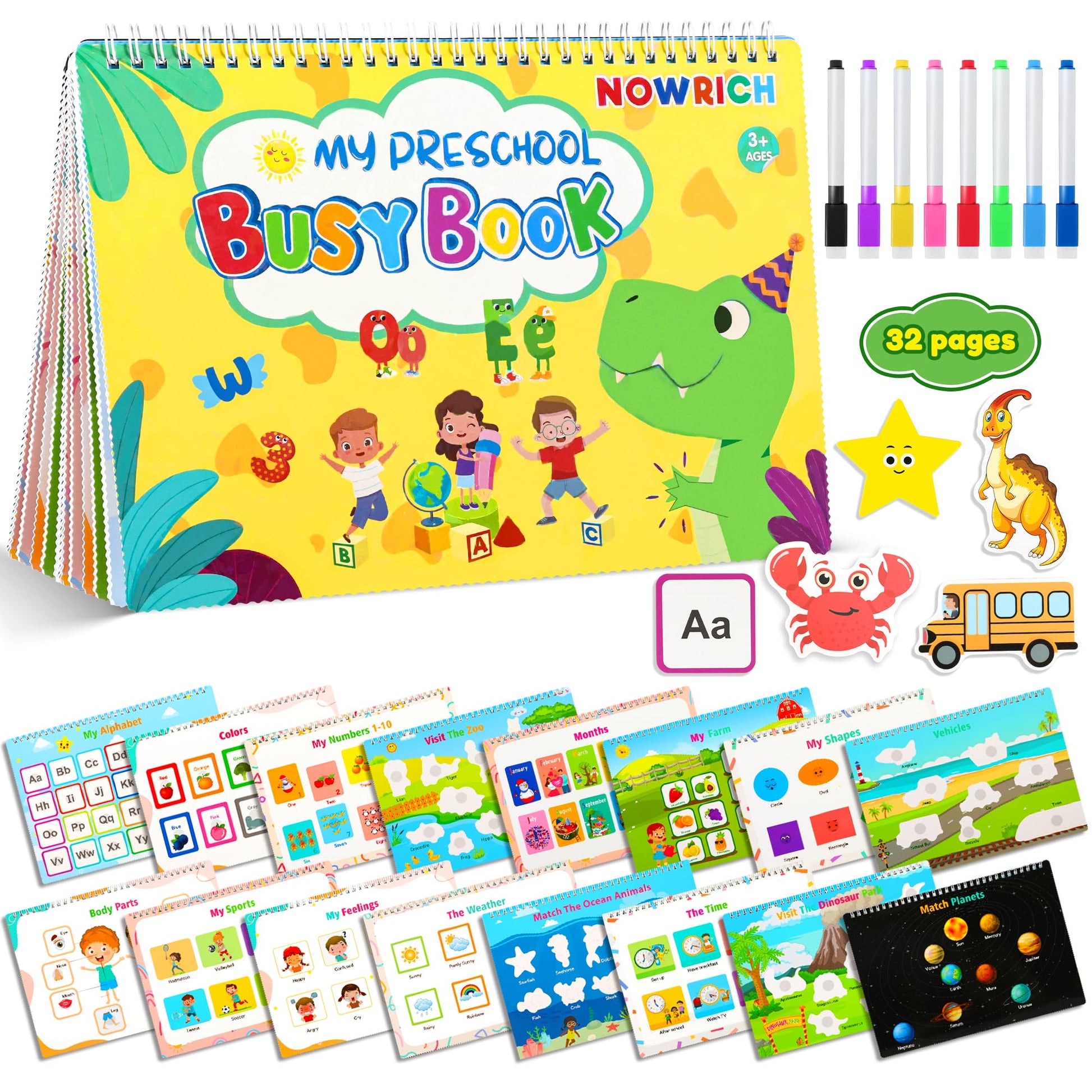 Preschool Toddler Learning Activities, Dinosaur Busy Book For Toddlers 1-3, Montessori Search And Find Educational Game For 3-6