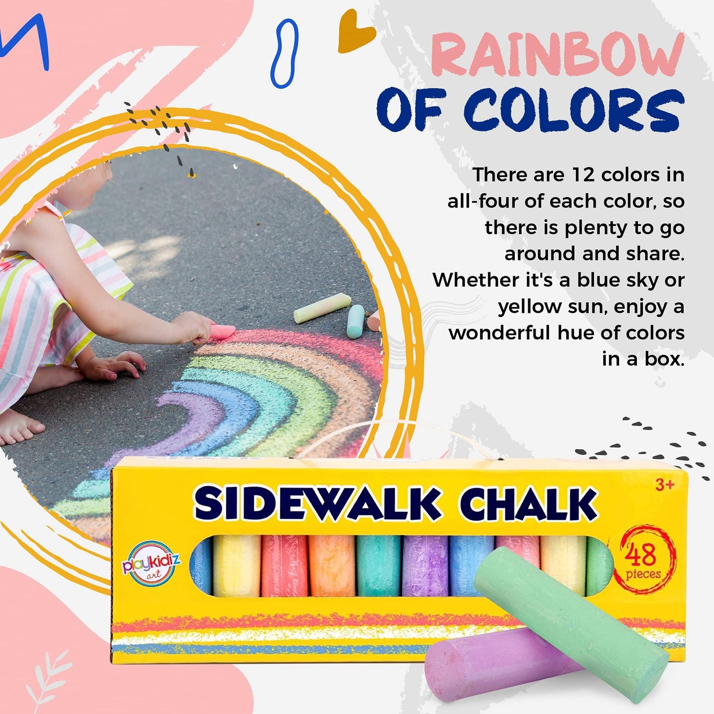 144 PCS Jumbo Washable Sidewalk Chalk Set Non-Toxic Jumbo Chalk for, Painting on Chalkboard, Playground, Blackboard, and Outdoor