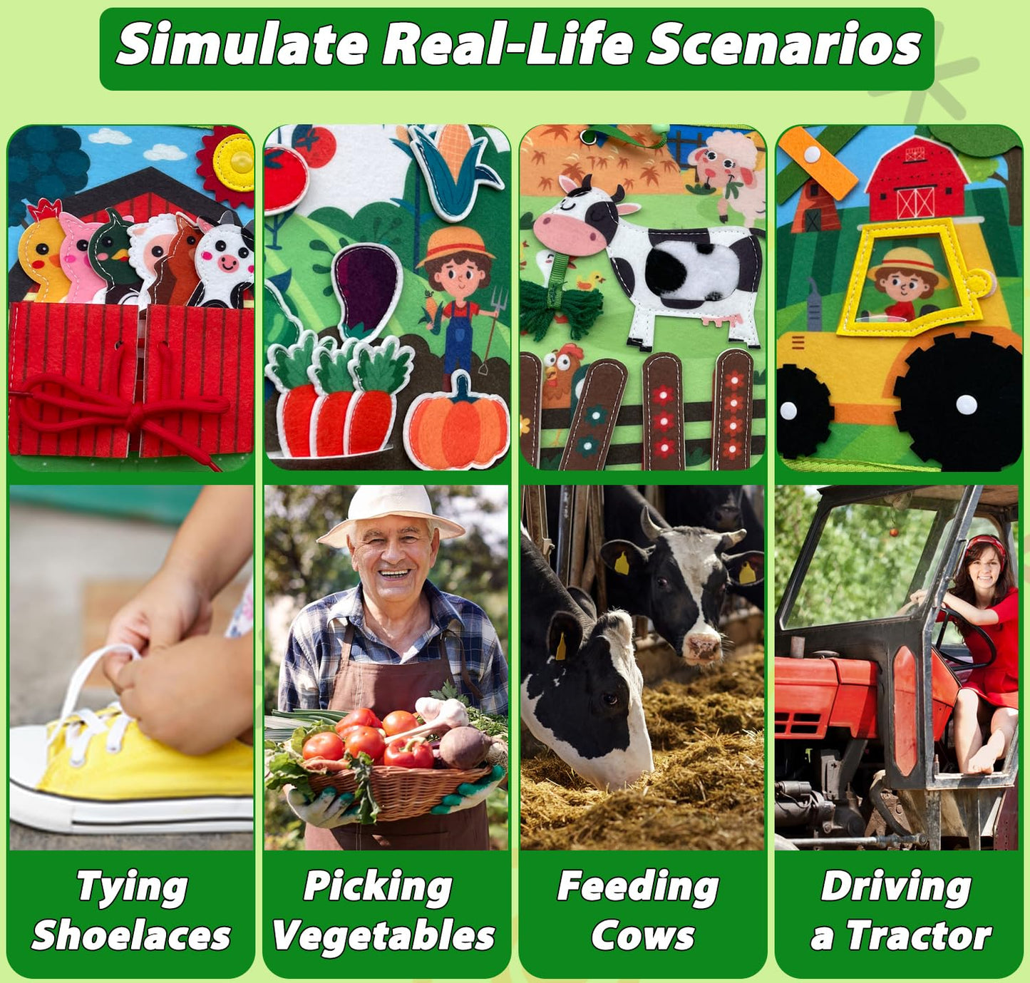 Cobelae Busy Book for Toddlers 1-3  Farm Quiet Activity Books for Toddlers 1 Year Old  Montessori Toys Preschool Early Educational Learning Air Travel Toy for Kids  Boys Girls Gift