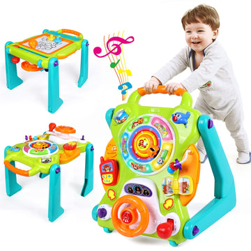 3-In-1 Baby Walker For Boy Girls Sit To Stand Toy Activity Center Drawing Board Infant Toys For 1 Year Old Birthday Gifts 9 12 18 Months 2 3 Year Old Kid Toddler Push Toy Musical Sound Light Effect