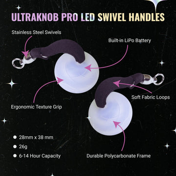 Ultrapoi Ultraknob Pro Swivel Handles Set (Pair (2)) - Rechargeable Knob Handles For Led Poi Balls - Over 35 Rainbow Color Modes & Flashing Patterns - Silicone Knob For Poi, Flow Art & Light Spinning