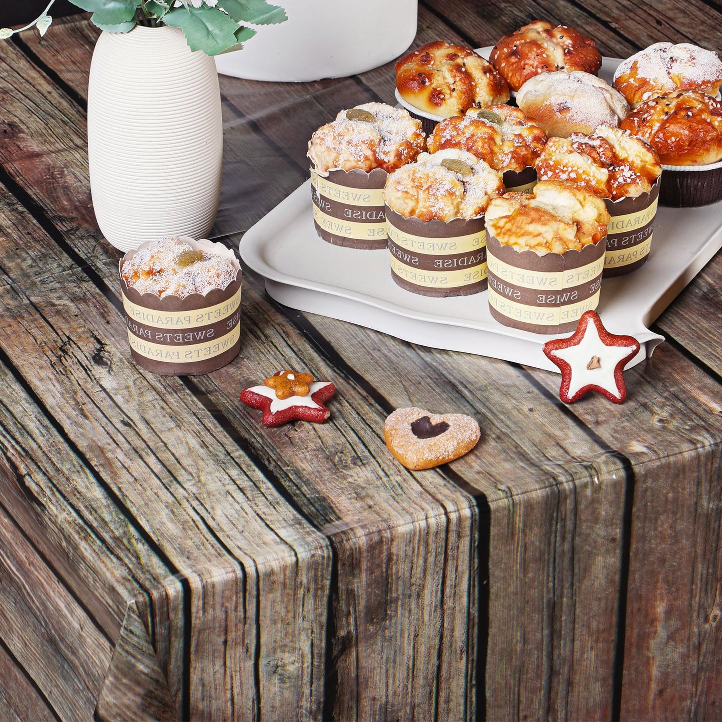 Tiamon 1 Pcs Western Party Tablecloth Western Cowboy Party Table Cover Cowboy Theme Plastic Tablecloth Wild West Wood Grain Tabl