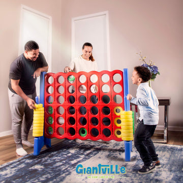 Giantville Giant 4 In A Row Connect Game - Storage Carry Bag Included - 4 Feet Wide By 3.5 Feet Tall - Oversized Floor Activity For Kids & Adults – Jumbo Sized Outdoor/Indoor Play - Durable Waterproof