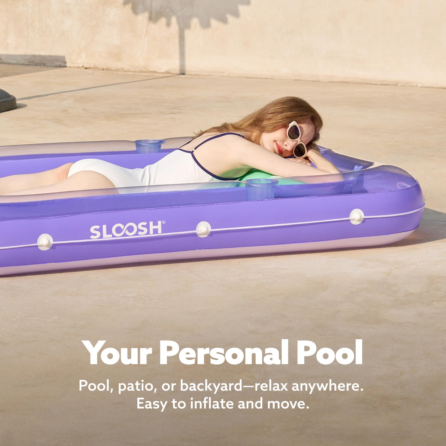 SLOOSH Inflatable Tanning Pool Lounger Float  70 x 46 Pool Floats mature-themed with Pillow  4 in 1 Suntan Tub Raft Floatie Sunbathing Bed Lounge for Water Blow Up Kids Ball Pit Party Gifts  L-Purple Green