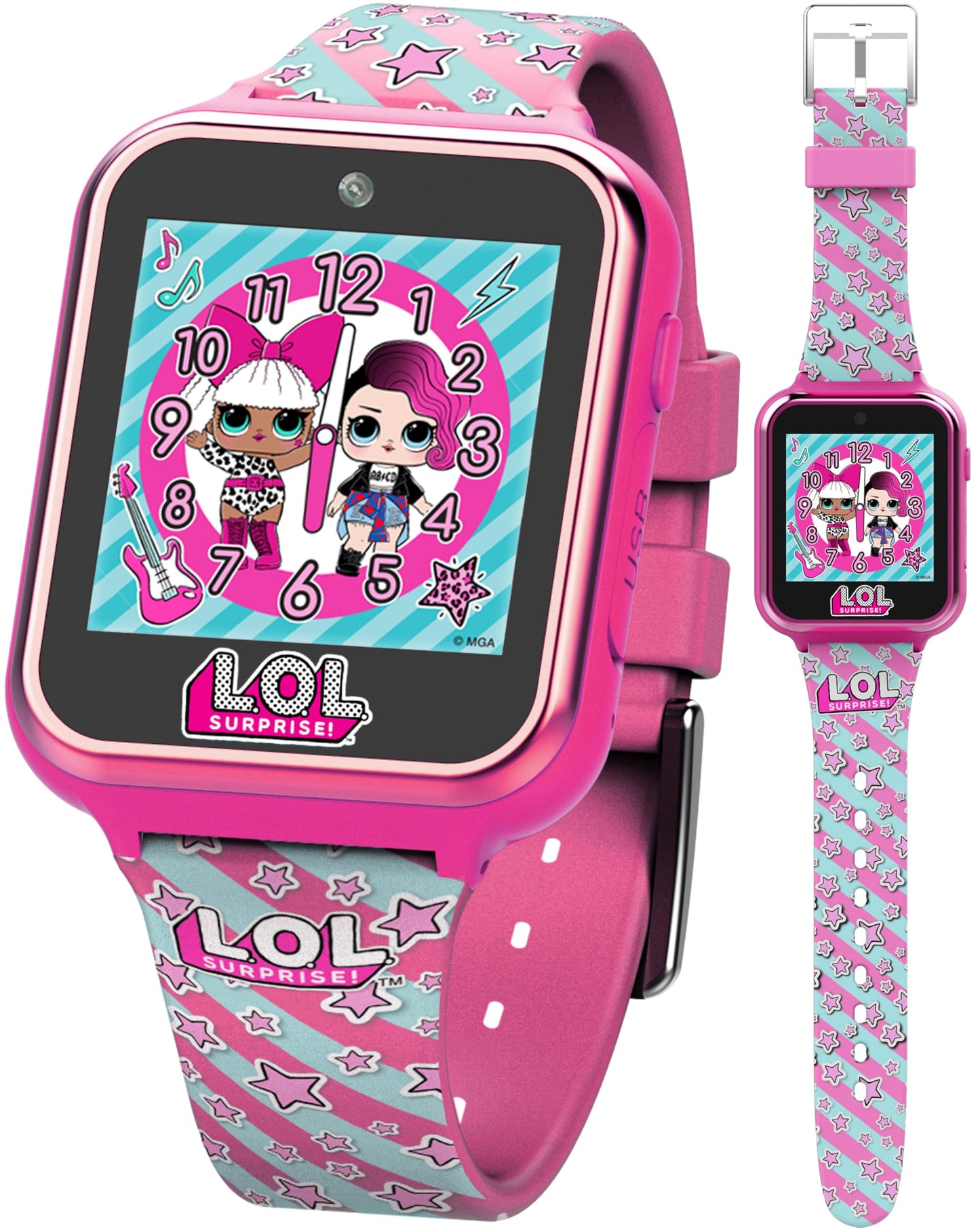 L.O.L. Surprise! Accutime Kids Hot Pink Educational Touchscreen Smart Watch Toy For Girls, Boys, Toddlers - Selfie Cam, Learning