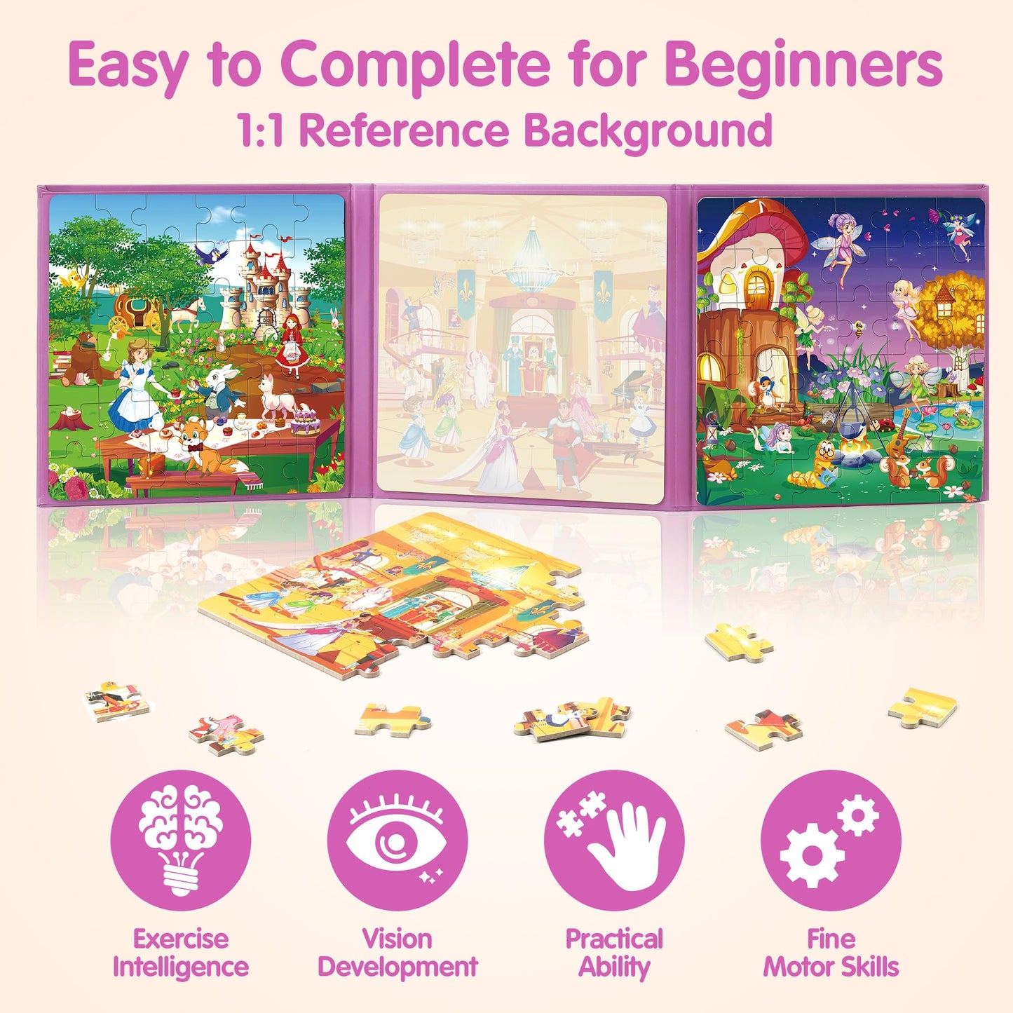SYNARRY Princess Fairy Party Magnetic Puzzles for Toddlers 3-5 Girls, 36 Pieces Travel Puzzles for Kids Ages 4-6, Airplane Car R