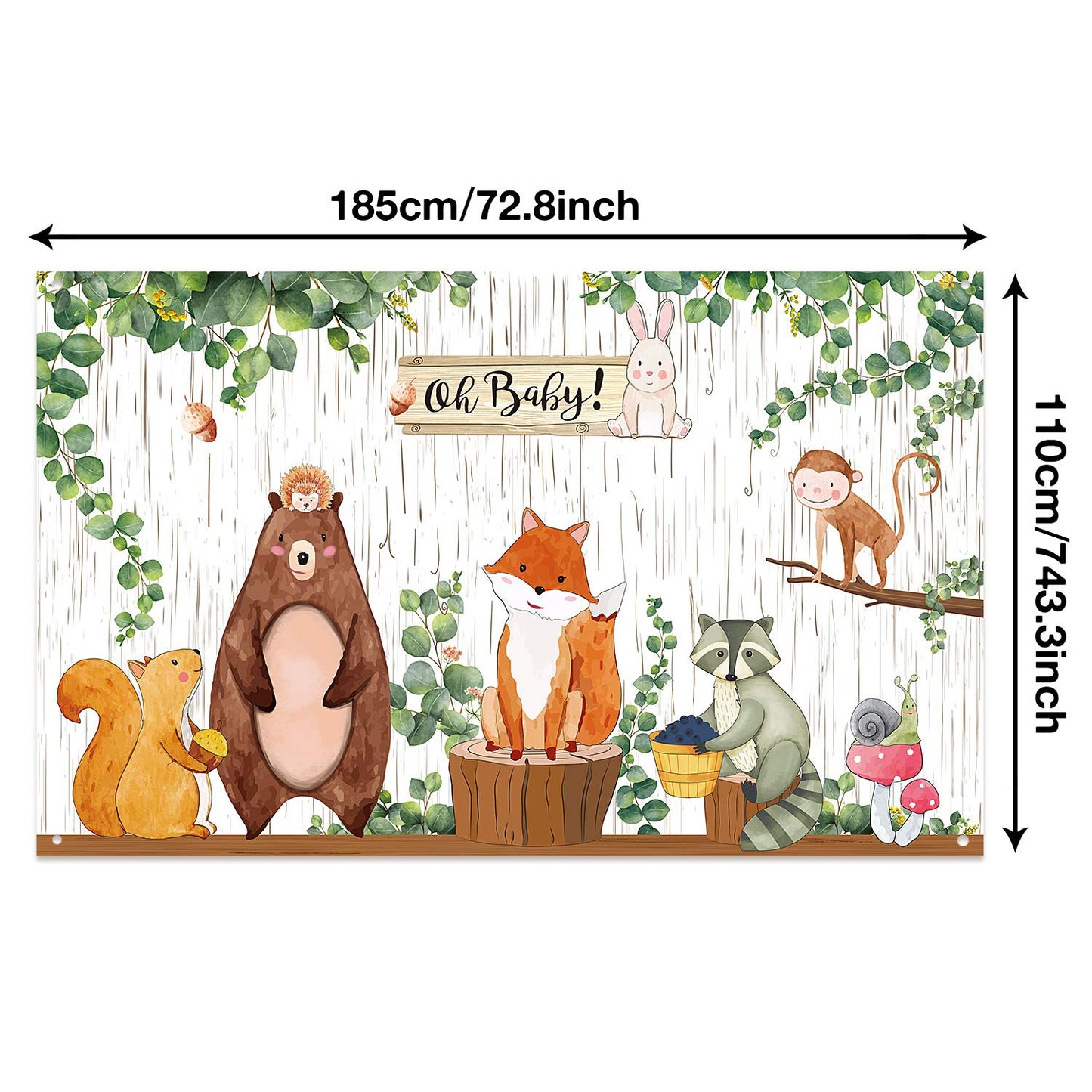 Woodland Baby Shower Backdrop Banner, Large Fabric Jungle Animal Birthday Party Decorations Woodland Creatures Forest Background