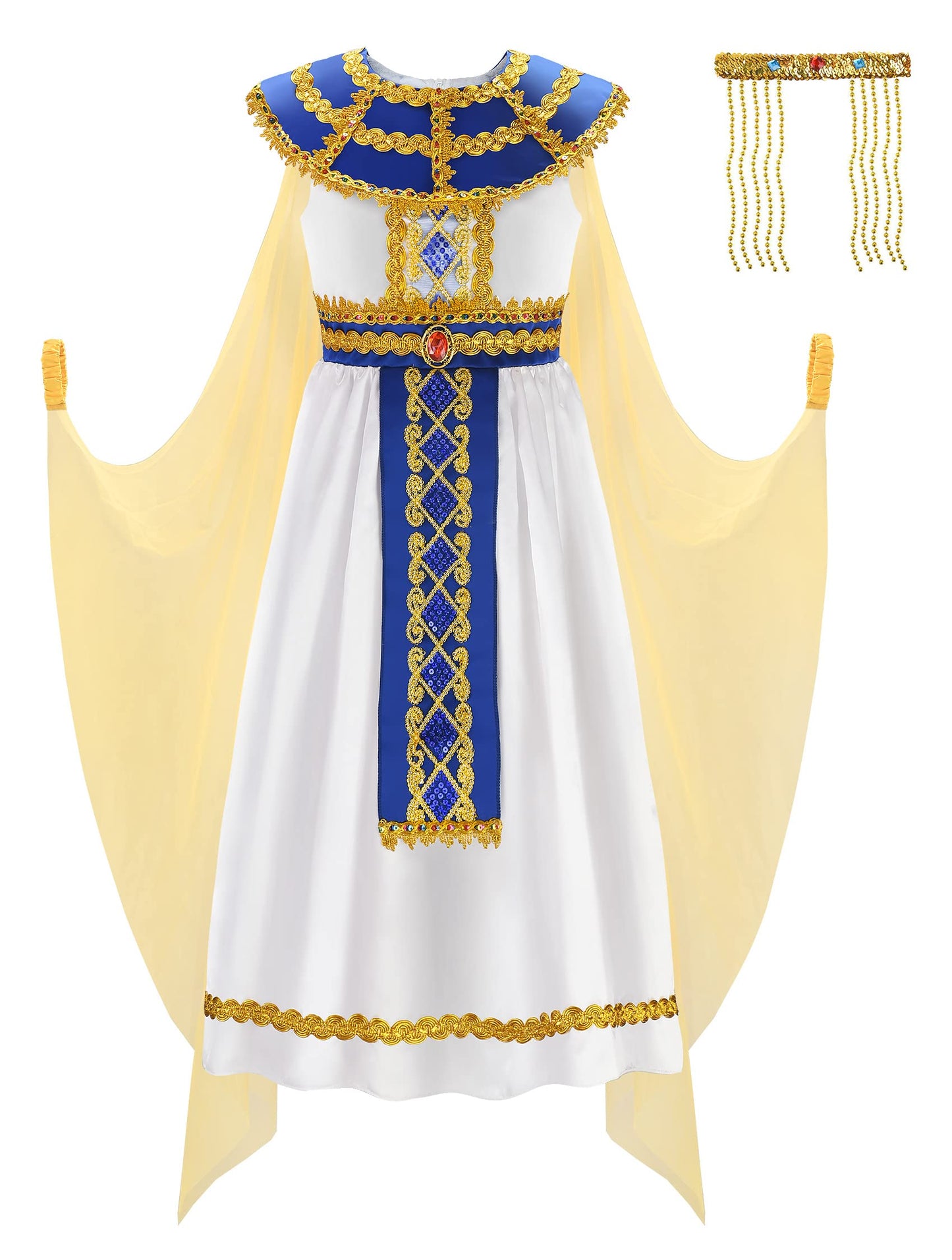 Relibeauty Egyptian Costume Kids Girls Halloween Pharaoh Costume For Girls, 140 White