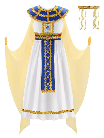 Relibeauty Egyptian Costume Kids Girls Halloween Pharaoh Costume For Girls, 120 White