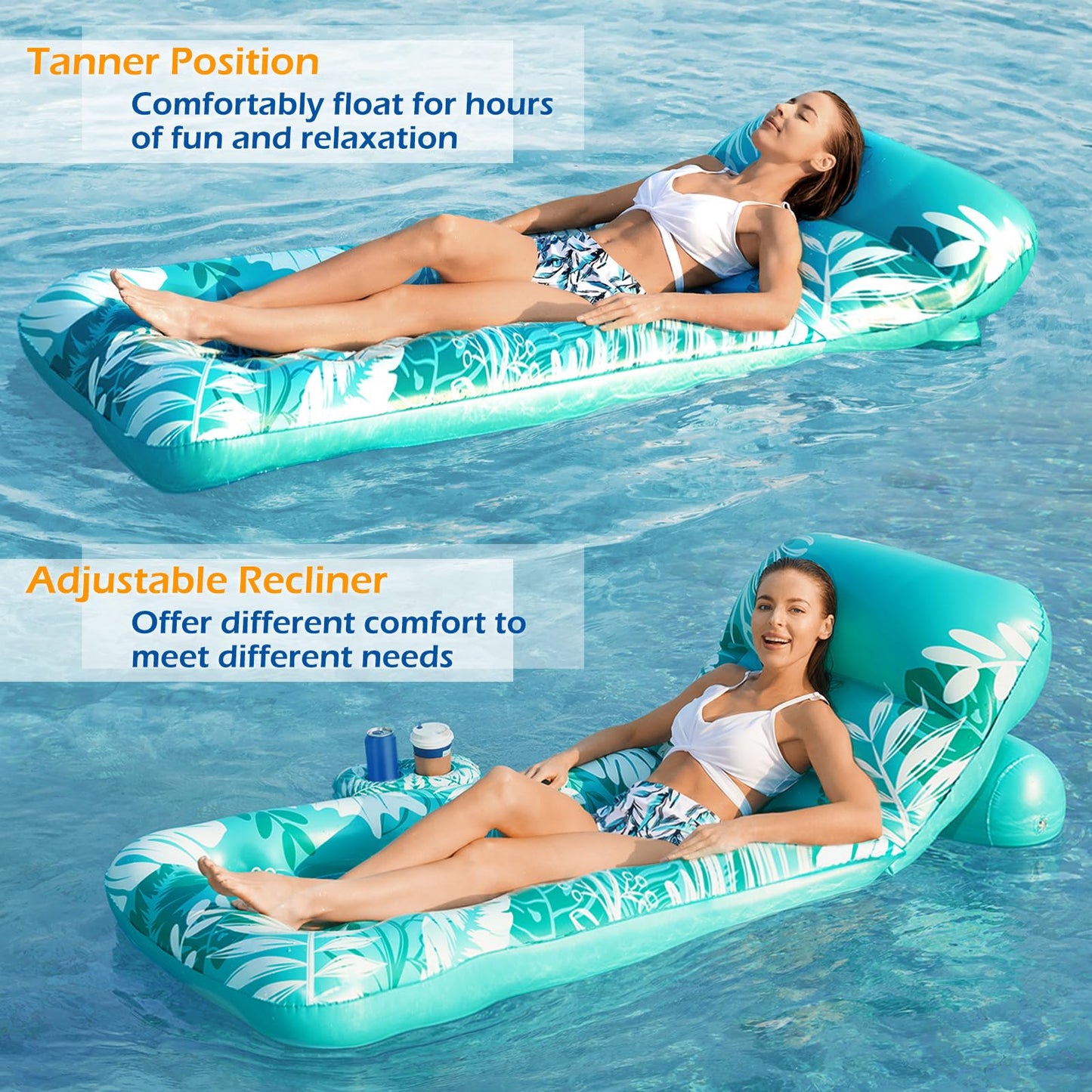 Jasonwell Inflatable Pool Float mature-themed - Pool Floaties Lounger Floats Floating Chair Raft with Adjustable Backrest Cup Holders Water Floaty Lake Lounge Tanning Floats Beach Party Toys for mature-themeds
