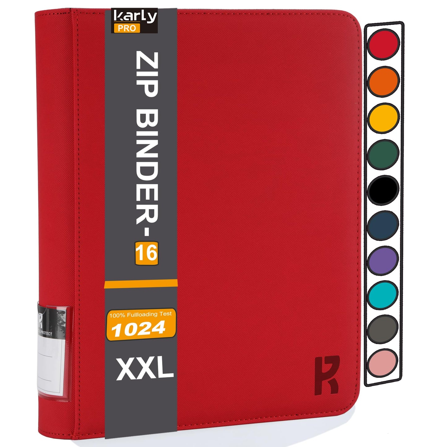 KarlyPro enhanced 1000+ Pockets Card Binder  16-Pocket Ringless Trading Card Album Folder Tag Design -Double Side Loading UltraSonic-32 1024 Tech Zip Binder for TCG-Red