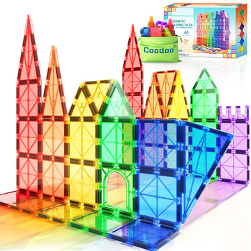 Magnetic Tiles Kids Toys Stem Magnet Toys For Toddler Magnetic Blocks Building Toys Preschool Learning Sensory Montessori Toys For 3+ Year Old Boys And Girls, Safe Creativity Toddler Kids Toys 40Pcs