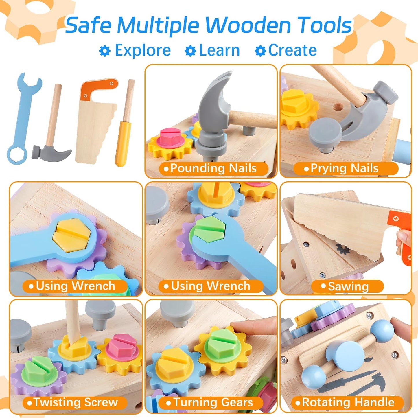Aliex Wooden Kids Tool Set, 30pcs Toy Tools for Toddlers with Vest, Tool Kit Toddler Montessori Stem Learning Educational Toys f