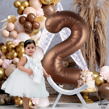 Giant, Coffee Brown 2 Balloon Number - 40 Inch, Brown 2 Birthday Balloon | 2Nd Birthday Decorations For Boy, Girls | Safari Theme Party Decorations | 2 Year Old Balloon For 2Nd Birthday Party Supplies