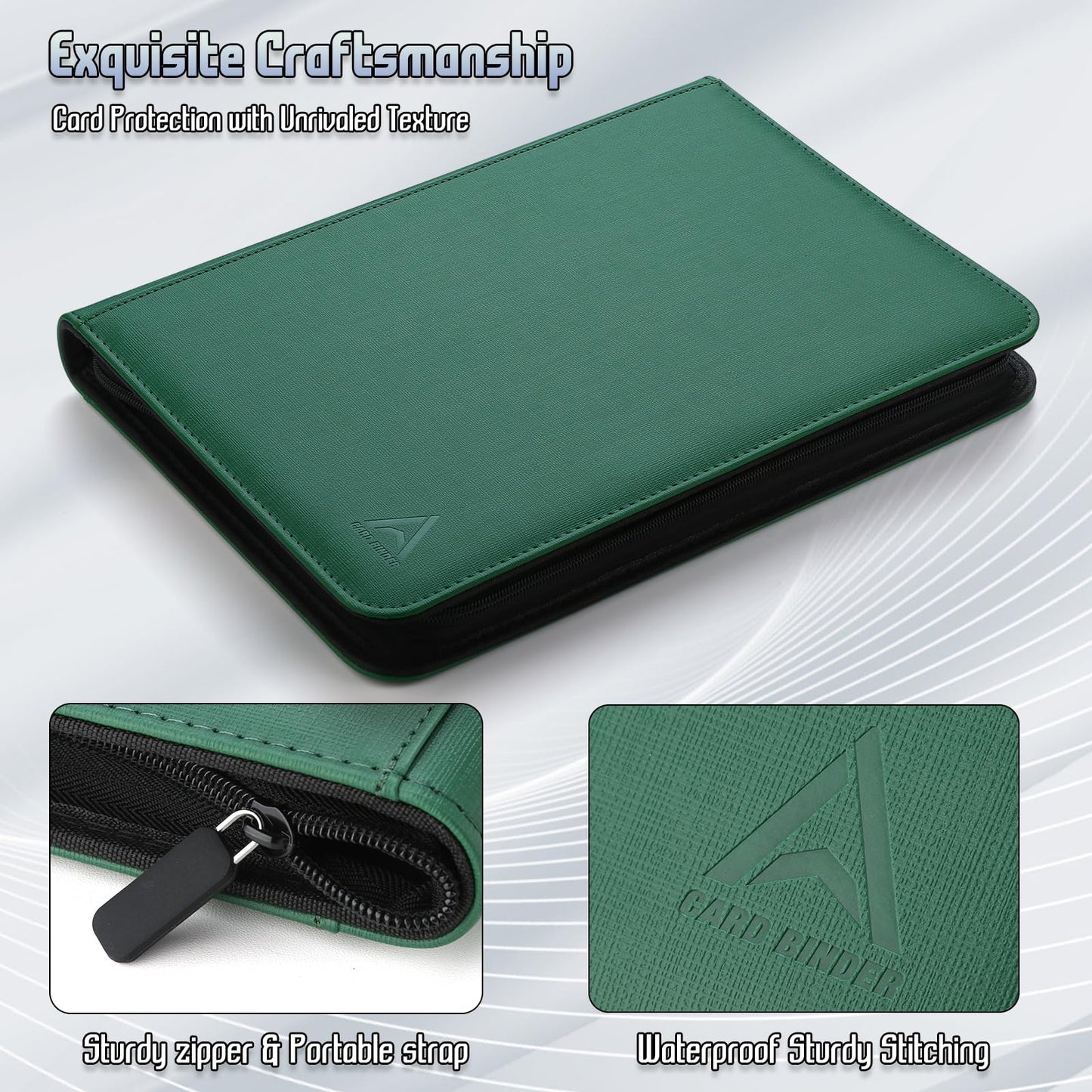 9 Pocket Trading Card Binder 540 Capacity with Zip Closure - enhanced Double Sided PU Leather Card Protector  Hold & Organize Cards for TCG  MTG  Sports Cards (green)
