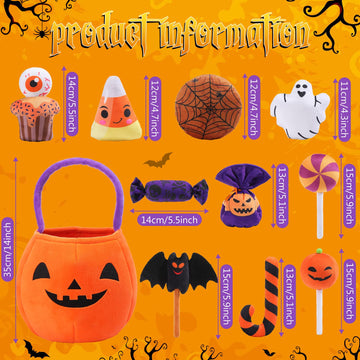 11 Pcs Halloween Pumpkin Set Halloween Plush Toys Stuffed Pumpkin Plush Ghost Candy Corn Bat Pumpkin Baskets Halloween With Hand