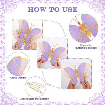Wettarn 20 Pcs Butterfly Centerpieces For Tables Butterfly Party Decorations 3D Golden Butterfly Table Toppers Centerpiece For Girl Party Birthday Baby Shower (Purple,12 X 9 In,10 X 7 In)