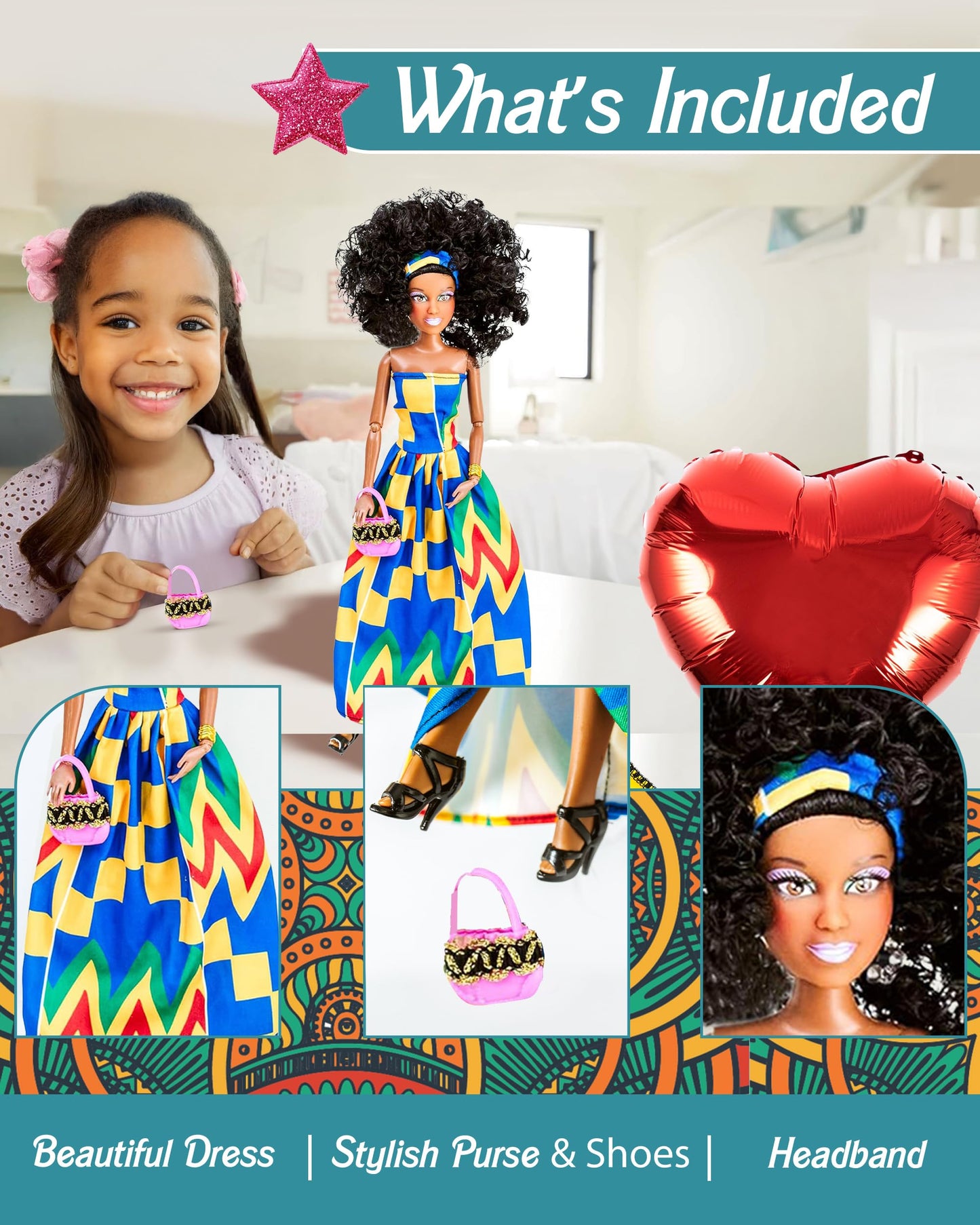 Koolorez: Olivia - Our Queens Black Doll Set - Brown/Black Afro Doll W/Movable Joints - Lovely 12.5'' Dark Skin & Diversity Doll