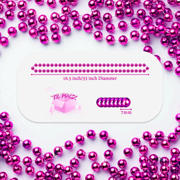 YAXINRUI 72 PCS Metallic Hot Pink Bead Necklaces, 33 Inch 7 mm Mardi Gras Beads Bulk Round Cancer Awareness Beads Necklaces for