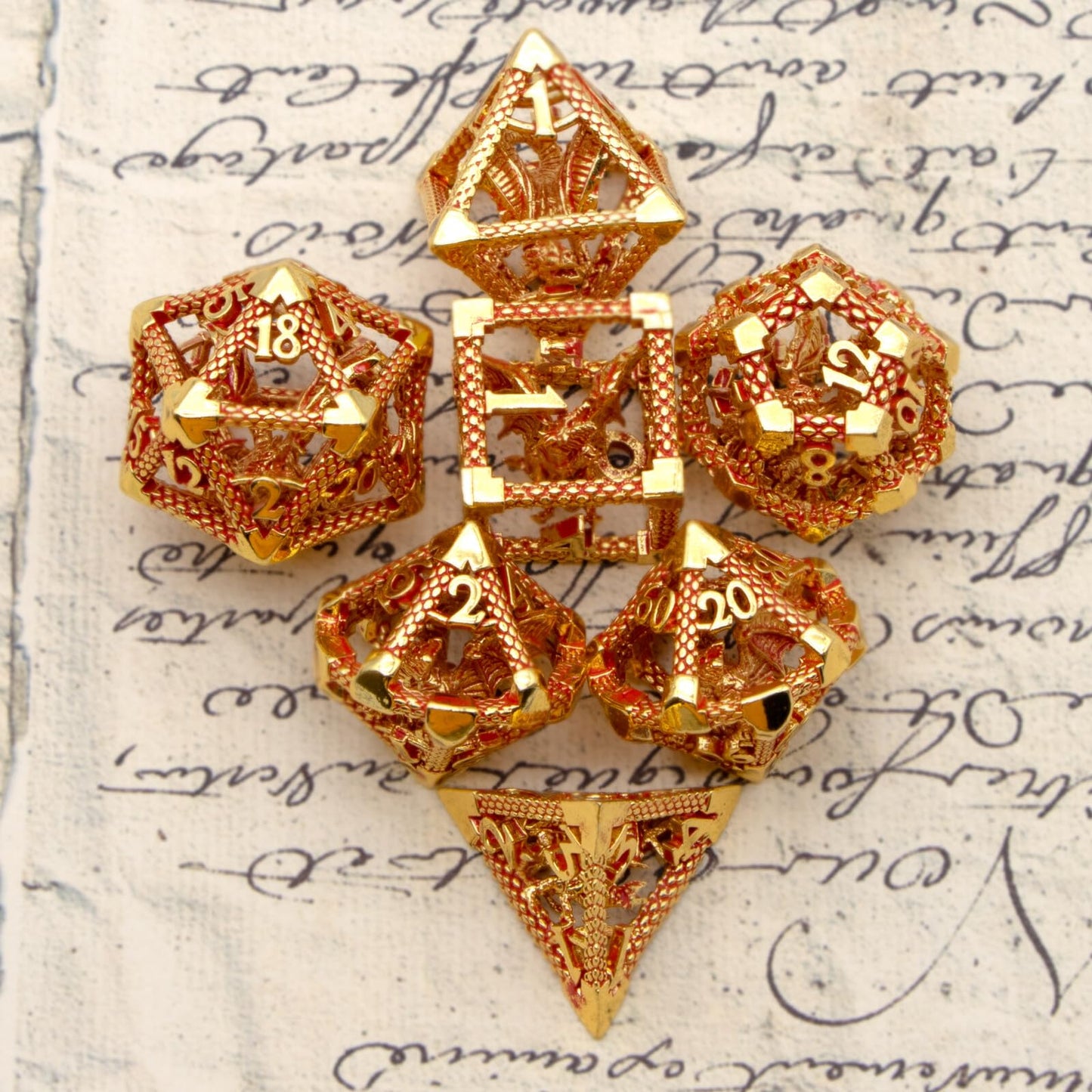 HNCCESG D and D Dice,Metal DND Dice of 7pc,Dungeons and Dragons Dice Set Polyhedral Dice Role Playing Dice Set Hollow Dice Gamin