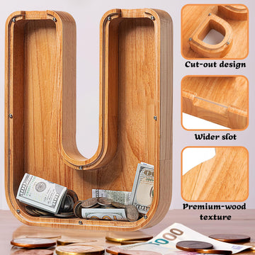 Sulevalt 12 Extra Large Wooden Letter Piggy Banks - Piggy Banks for Boys Girls Kids  Alphabet Money Banks with Initial U - Coin Banknote Bank Birthday/Christmas for Kids