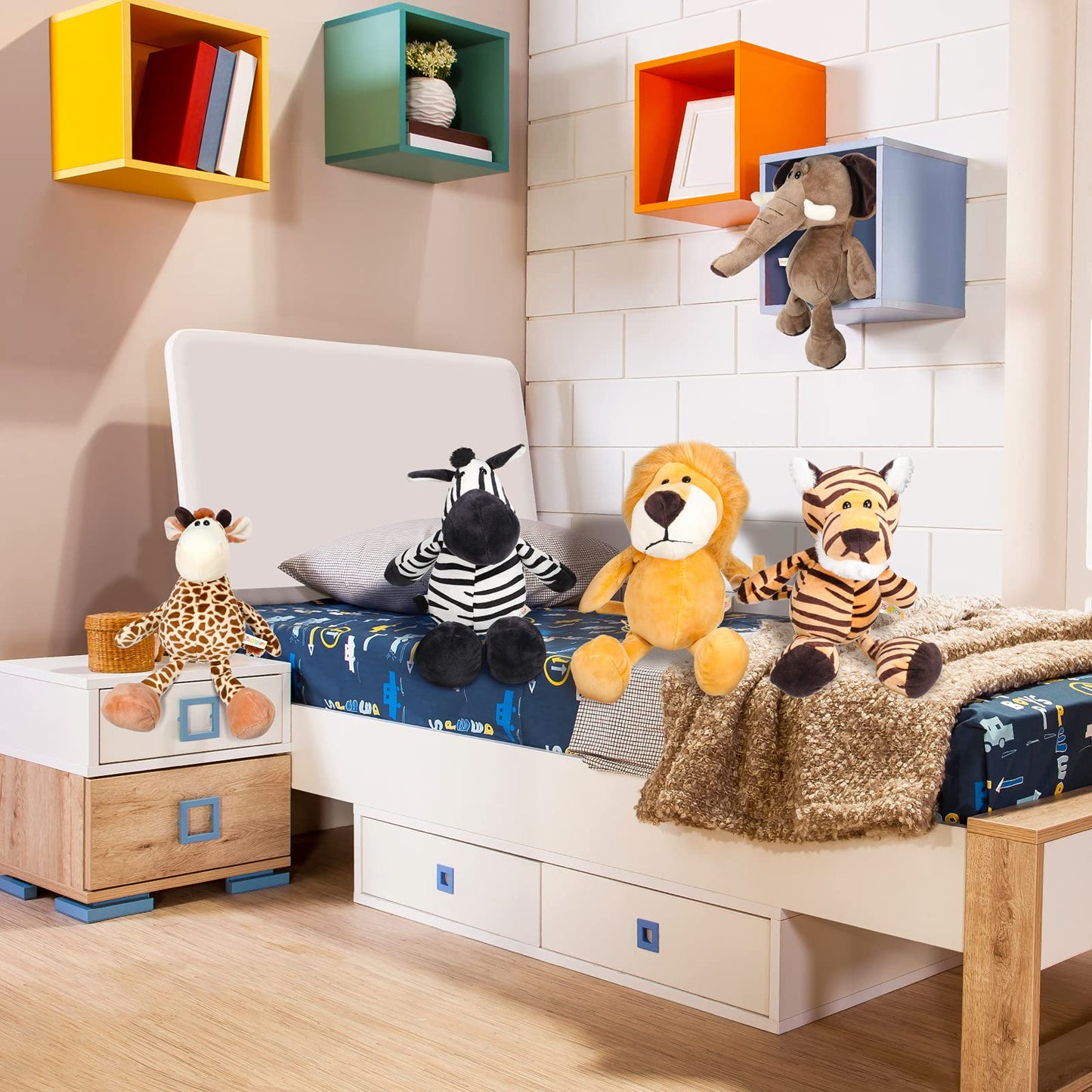 5 Pieces Safari Stuffed Animals Toy Set Includes Lions Tigers Elephants Zebras And Giraffes 11.8 Inch Wild Animals Soft Realisti