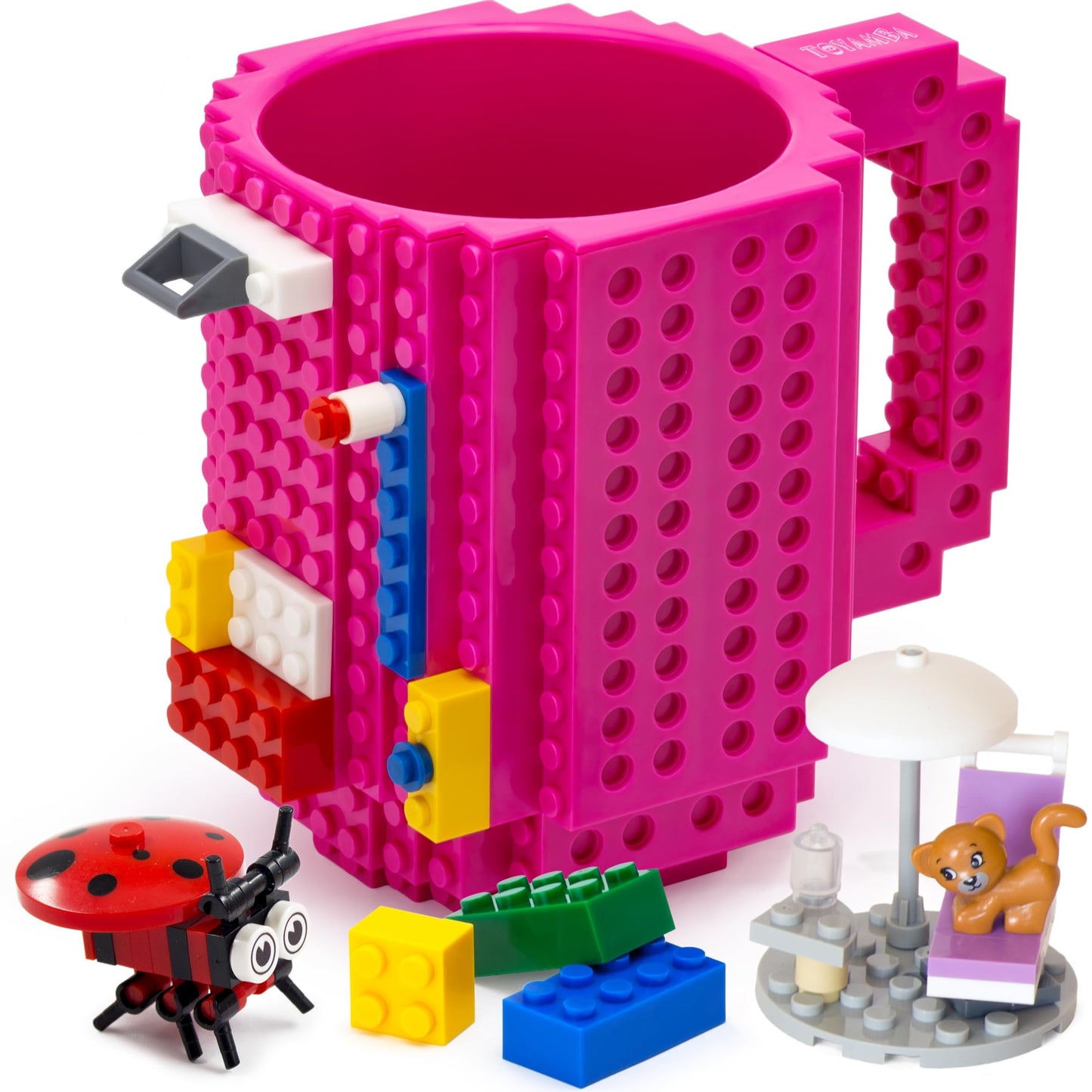 TOYAMBA Build-on Brick Mug BPA-Free Funny Coffee Mug with 3 Building Bricks, Funny Cup for Kids - Creative Building Block DIY Id