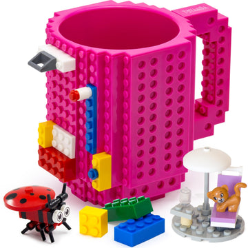 TOYAMBA Build-on Brick Mug BPA-Free Funny Coffee Mug with 3 Building Bricks, Funny Cup for Kids - Creative Building Block DIY Id