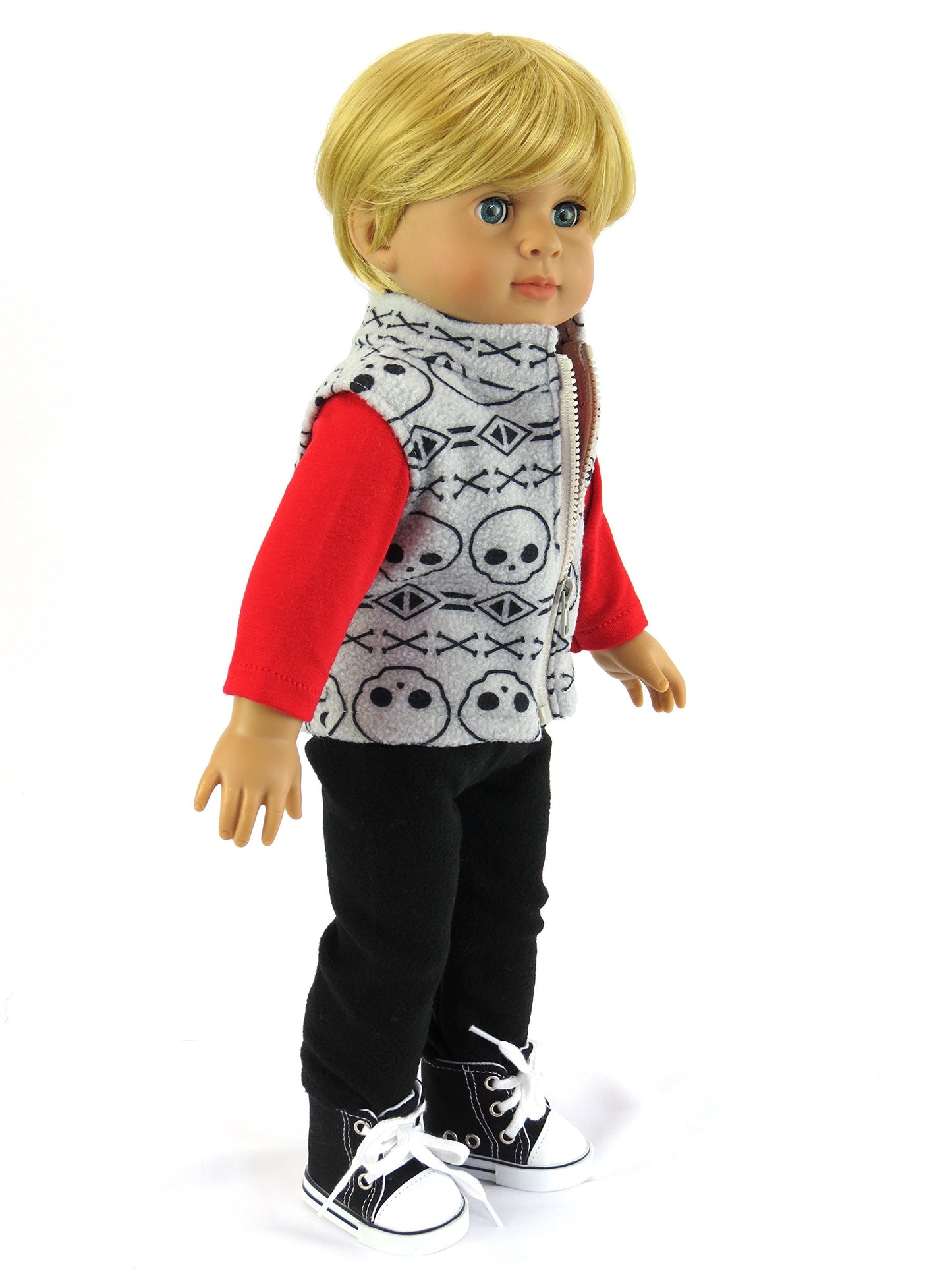 American Fashion World Boys Skull 3 Piece Vest and Pants Set for 18-Inch Dolls | enhanced Quality & Trendy Design | Dolls Clothes | Outfit Fashions for Dolls for Popular Brands