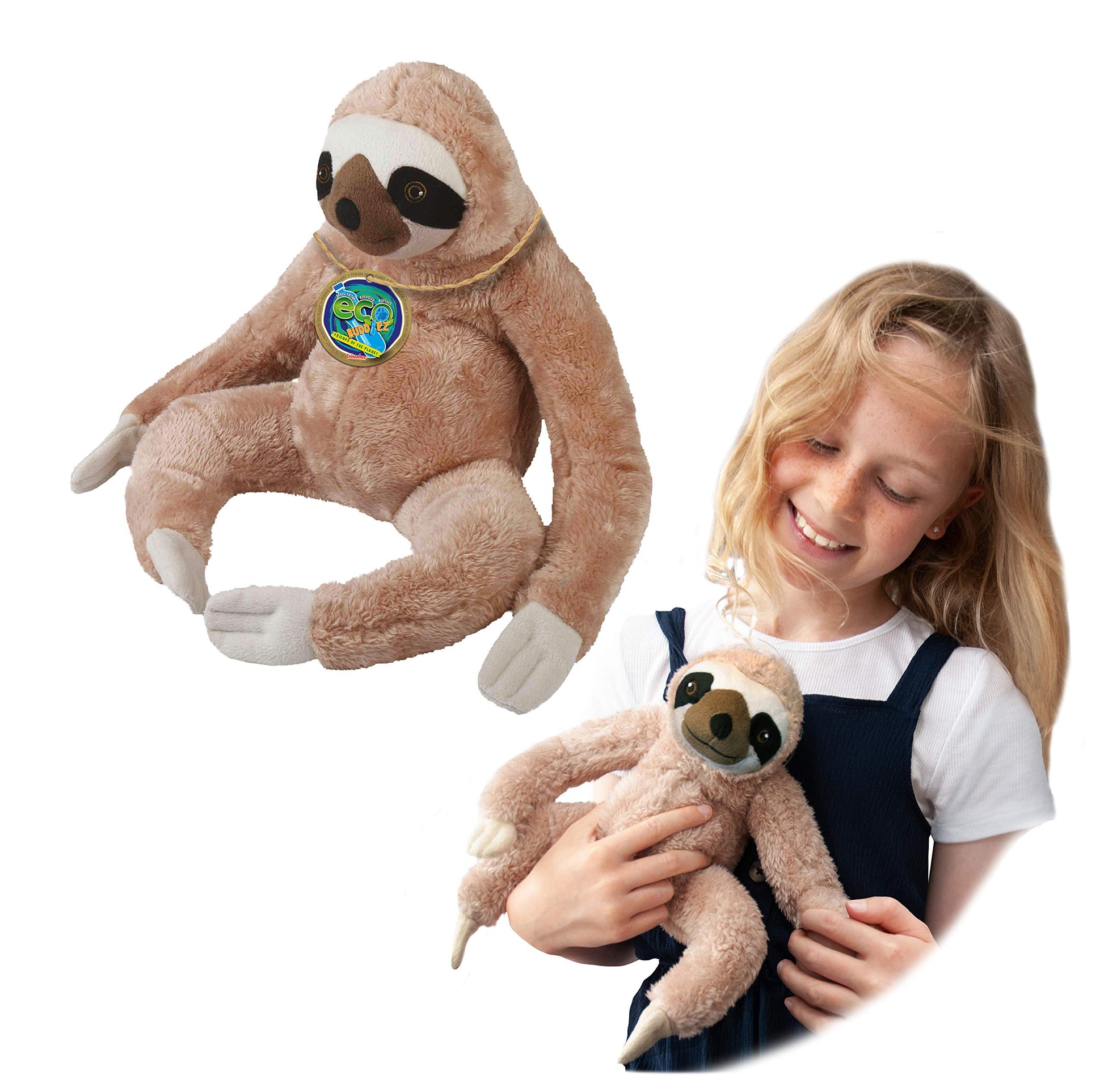 Ecobuddiez - Sloth From Deluxebase. 8-Inch Sustainable Plush Animal From Recycled Materials, Eco-Friendly Soft Stuffed Toy, Chil