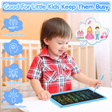 Hockvill Lcd Writing Tablet For Kids 12 Inch, Toys For Boys Girls Drawing Pad For 3 4 5 6 7 Year Old Kids Toys, Easter Basket Stuffer For Kids, Toddler Erasable Doodle Board Travel Essentials - Blue