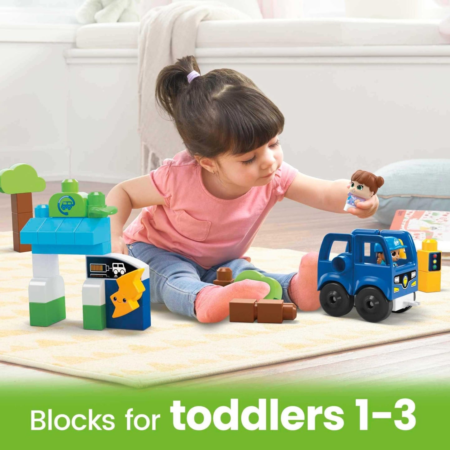 Mega Brands MEGA BLOKS Green Town Charge & Go Bus Set, 36 Building Blocks, Ages 1+, Model HDX90, Plastic