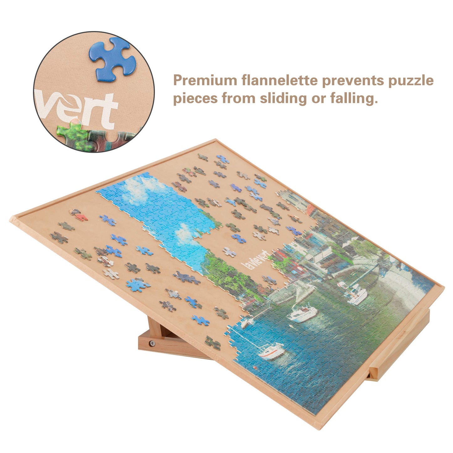 LAVIEVERT Portable Wooden Jigsaw Puzzle Board - Non-Slip Surface for Up to 1000 Pieces - Khaki Puzzle Storage Solution