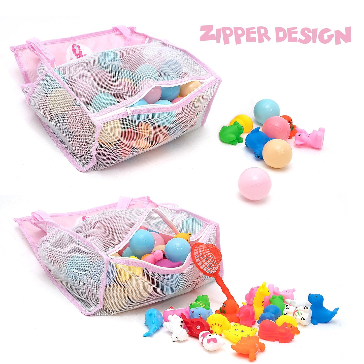 Gealaek Bath Toy Organizer Storage For Kids Mesh Bath Toy Holder With Large Capacity Multiple Hanging Options & Bottom Zipper Fo